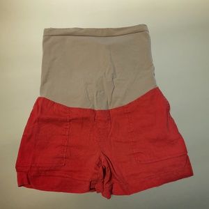 Coral Red Linen Maternity Shorts